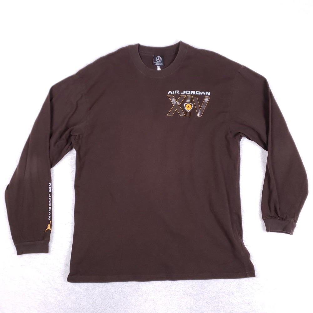 Air Jordan XIV 14 Long Sleeve Shirt Mens Large Vintage Brown Y2K‎ Spellout Tee